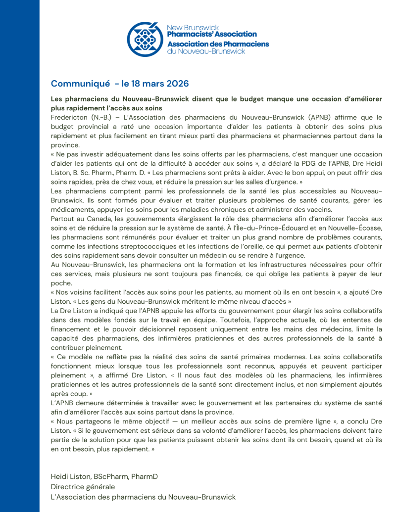 Communiqué le 18 mars 2026